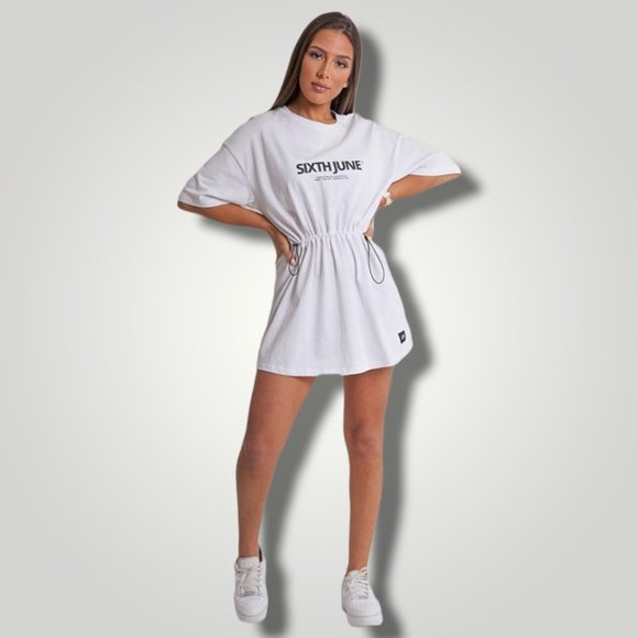Sixth June Women's Adjusted Fit Soft Crewneck Dropped Shoulders Mini Dress White - Picture 1 of 6